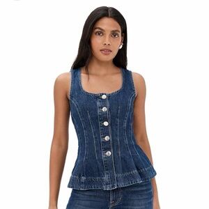 Denim Button-Front Corset Tank Top in Dark Blue